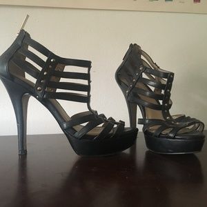 Leather High Heel Shoes with Gold Detail